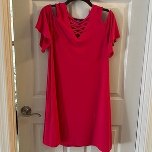 Hot Pink mini dress cold shoulder